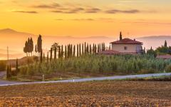 A golden sunrise in Tuscany.